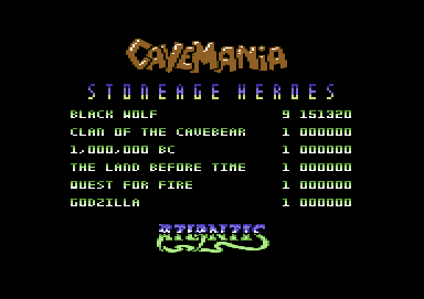 Cavemania (Commodore 64) screenshot: High scores