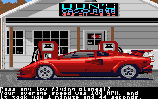 Test Drive (Atari ST) screenshot: Stopped for some gas...