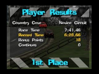 Beetle Adventure Racing! (Nintendo 64) screenshot: Viewing the position/time stats while the replay is playing on the background.