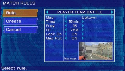 Ghost in the Shell: Stand Alone Complex (PSP) screenshot: Multiplayer - setting match rules