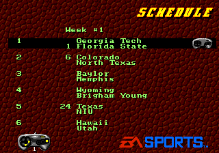 College Football USA 96 (Genesis) screenshot: Schedule