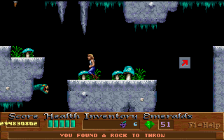 Xargon (DOS) screenshot: Mind your skull on those stalactites.