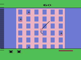 Spider-Man (Atari 2600) screenshot: Swinging back and forth...