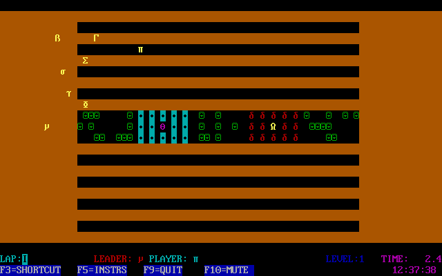Tommy's Chariots (DOS) screenshot: The race is now underway. It takes a lot of button bashing to keep the chariot moving