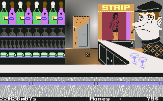 The Inheritance: Panic in Las Vegas (Commodore 64) screenshot: Enjoying the strip-tease.