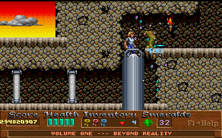 Xargon (DOS) screenshot: The turbolift jams me in a tight situation.