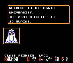 The Magic of Scheherazade (NES) screenshot: Studying at the magic university