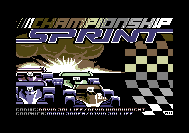 Championship Sprint (Commodore 64) screenshot: Title screen and credits
