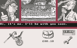 Sidewalk (Commodore 64) screenshot: This is your girlfriend...But you haven't assembled your bike yet (UK)...