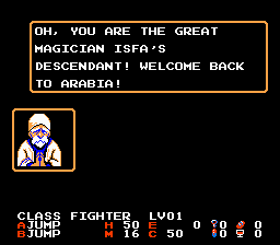 The Magic of Scheherazade (NES) screenshot: Talking to characters in town