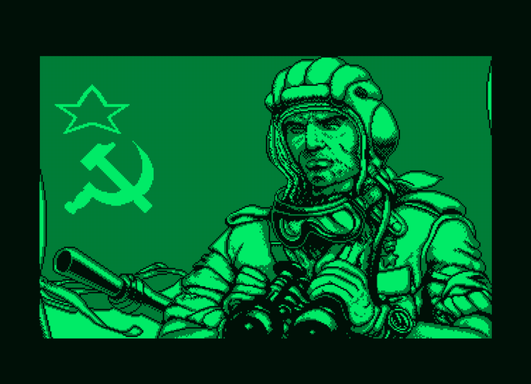 Soviet (Amstrad PCW) screenshot: "Soviet" is a game for serious players! (green screen version)