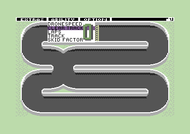Championship Sprint (Commodore 64) screenshot: Some of the track altering menu.