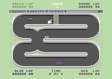 Championship Sprint (Commodore 64) screenshot: Running the race.