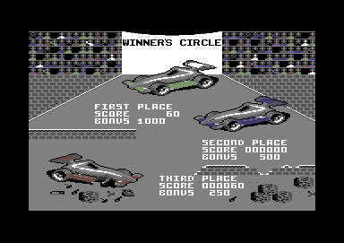 Championship Sprint (Commodore 64) screenshot: The winners circle.
