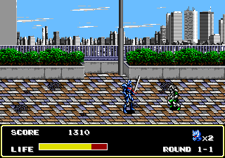 Mazin Saga: Mutant Fighter (Genesis) screenshot: Going one-on-one with this enemy.