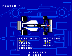 Formula One (SEGA Master System) screenshot: This screen allows you to fine-tune your car befoe you start the race