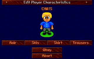 Sensible Golf (DOS) screenshot: You can customize your golfer with a choice of four trendy colors.