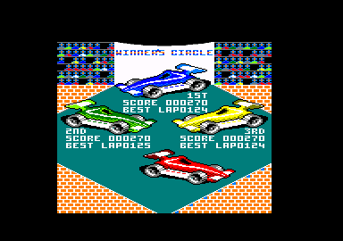 Championship Sprint (Amstrad CPC) screenshot: The winners circle.