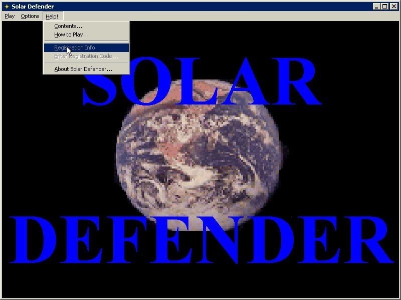 Arcade Pack (Windows) screenshot: Solar Defender's title screen. All the games have help and configuration options available in the title bar