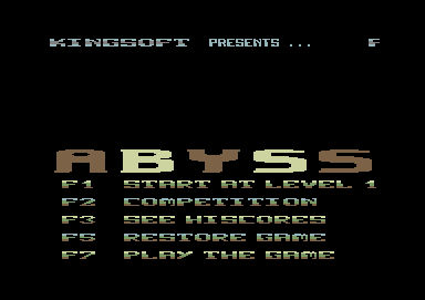 Abyss (Commodore 64) screenshot: Title and main menu