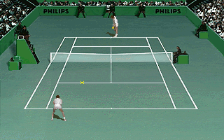 International Tennis Open (DOS) screenshot: Opponent is ready to serve a ball...