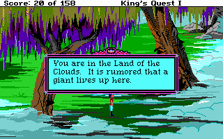 Roberta Williams' King's Quest I: Quest for the Crown (DOS) screenshot: A giant? Yikes! (EGA)