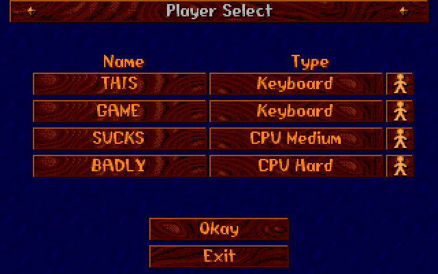Sensible Golf (DOS) screenshot: The menus are as simple as possible.