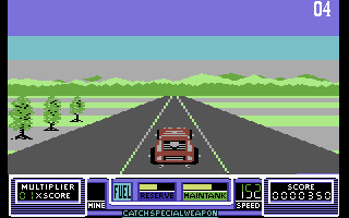 RoadBlasters (Commodore 64) screenshot: Forest sector