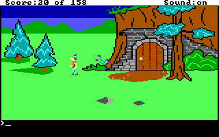 King's Quest (DOS) screenshot: What's behind that locked door? (EGA/Tandy)