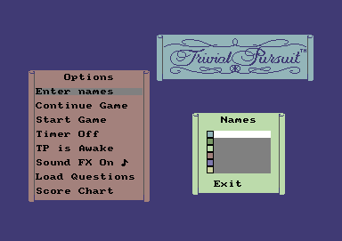 Trivial Pursuit (Commodore 64) screenshot: Main menu