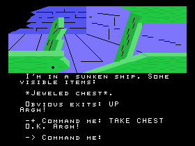 Return to Pirate's Isle (TI-99/4A) screenshot: Any sunken treasures?