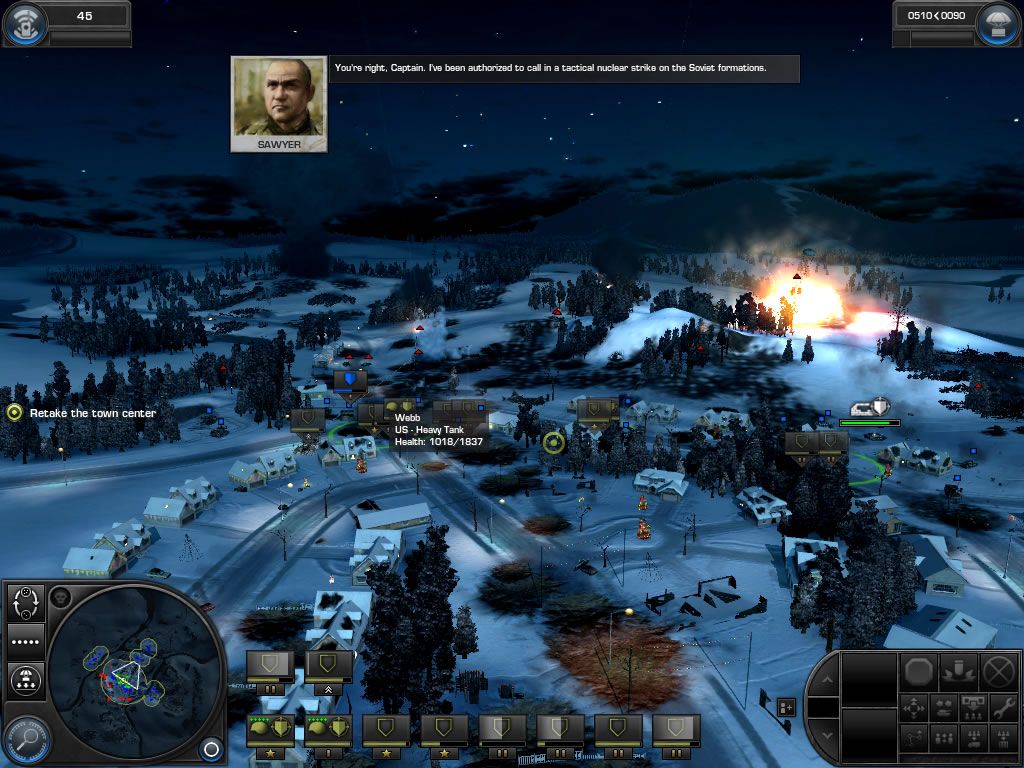 World in Conflict (Windows) screenshot: Zoomed-out view of the battlefield