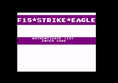 F-15 Strike Eagle (Amstrad CPC) screenshot: Enter the authentication code.