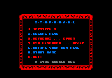 Starquake (Amstrad CPC) screenshot: Main menu