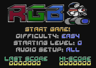 RGB (Atari 8-bit) screenshot: Title and menu