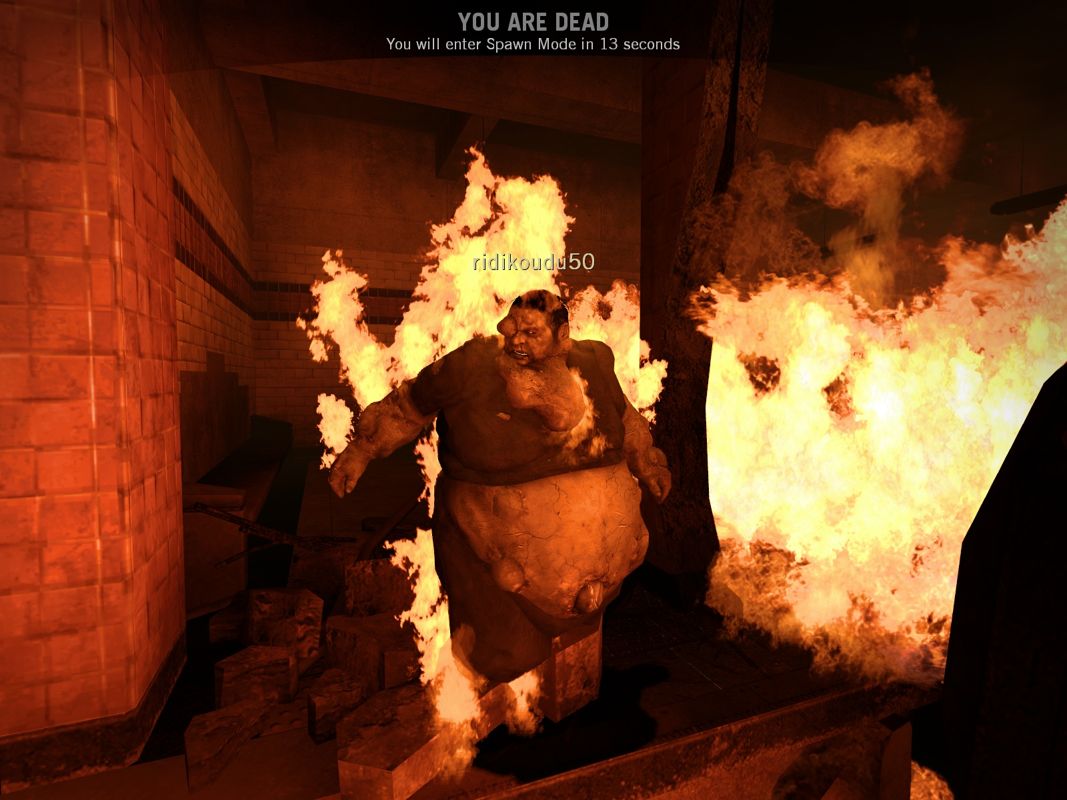 Left 4 Dead (Windows) screenshot: A burning boomer.
