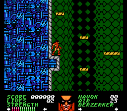 Wolverine (NES) screenshot: On a ledge, claws retracted.