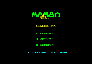 Mambo (Amstrad CPC) screenshot: Main menu