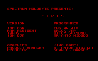 Tetris (DOS) screenshot: Credits (CGA)