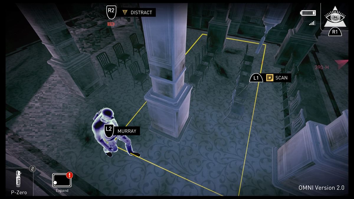 République (PlayStation 4) screenshot: Episode 2 - Observing the guard's patrol route