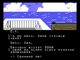 Return to Pirate's Isle (TI-99/4A) screenshot: On the deck