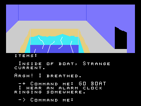 Return to Pirate's Isle (TI-99/4A) screenshot: Drop off treasures you find in this room