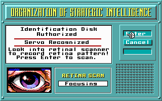 Omega (DOS) screenshot: Security clearance (EGA)