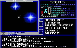 Starflight 2: Trade Routes of the Cloud Nebula (DOS) screenshot: Traveling from galaxy to galaxy.