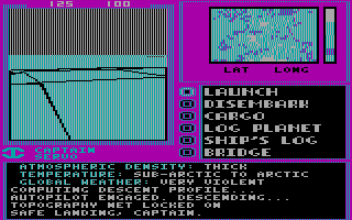 Starflight (DOS) screenshot: A safe landing (CGA with RGB monitor)