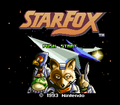 Star Fox (SNES) screenshot: The title screen of the US version, showing the four heroes.