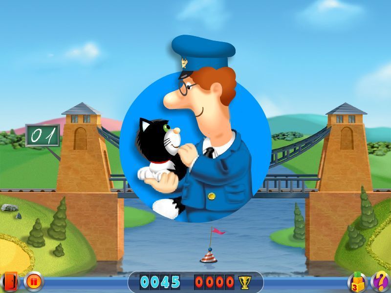 Postman Pat: Special Delivery Service (Windows) screenshot: Repairing The Bridge: Level one is complete. The player is rewarded with a small animation