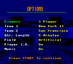 Pro Quarterback (Genesis) screenshot: Main menu