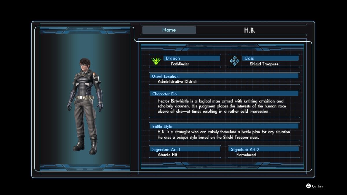 XenobladeX: HB (Wii U) screenshot: Character information.