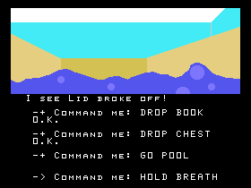 Return to Pirate's Isle (TI-99/4A) screenshot: Prepare to dive!
